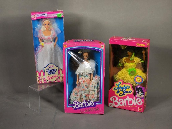 'Lights and Lace' Barbie, 'Country Bride' Barbie, and 'Llanera' Barbie