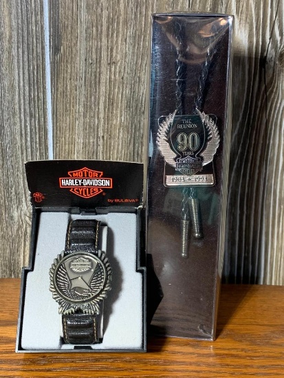 The 90th Reunion Harley Davidson Bolo Tie & Harley Davidson Watch