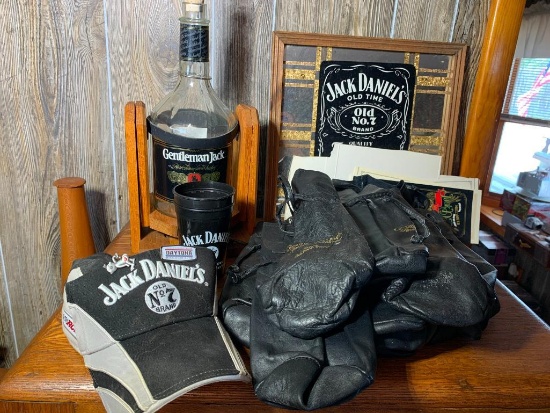 Group of Jack Daniels Memorabilia - Mirror, Hat, Empty Bottle & More