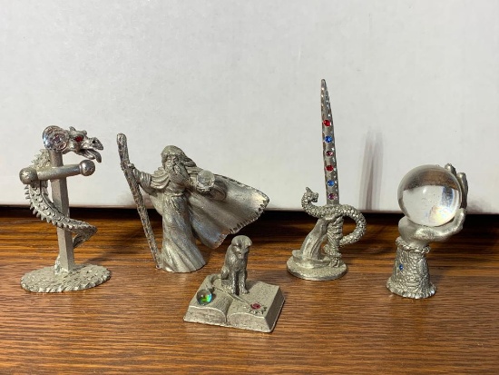 Spoontiques Pewter Wizard, Gazing Ball, Spell Book & Dragon