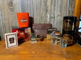 Harley Davidson Items - Playing Cards, Christmas Statue, Sturgis Mugs, Sturgis Shot Glass & More