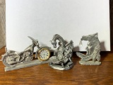 Spoontiques Pewter Native American in Wolf Headdress, Pewter Motorcycle & Mama Dragon with Baby