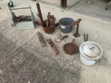 Antique Shoe Form, Cast Iron Skillet, Wood Plane, Tool Caddy & More