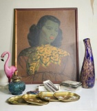 Moriage Dragonware, Vintage Oil Kerosene Lamp, Art Glass Vase Cobalt Blue with Metallic Flakes PLUS