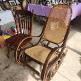 Vintage Cane Rocker and Spindle Chair