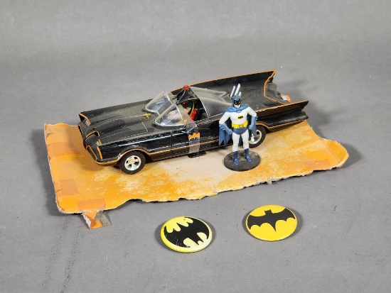 Vintage Batmobile and Two Batman Pins