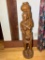 Carved Wooden Sculpture of African Women Balancing Water Pot & Carrying a Gourd Water Dipper