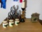 Horse Shoe Wine Rack, Canisters, Candle Stick, & Clock