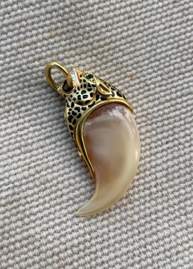 14k Gold Diamond, Ruby, Emerald and Enamel Pendant