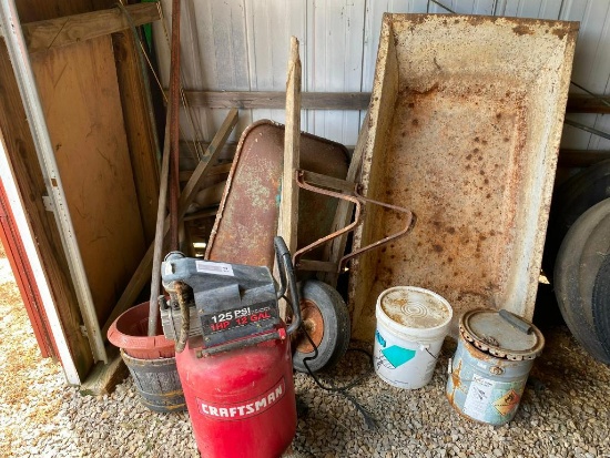 Metal Trough, Air Compressor (Runs), Hand Tools