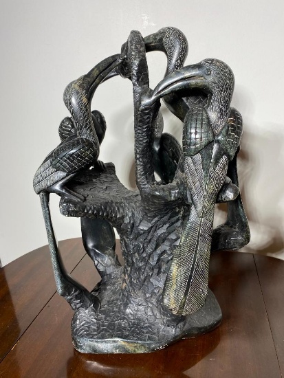 Carved Soapstone African Birds Sculpture