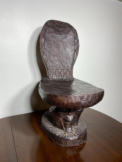 Wood Carved African Tribal Chair/Palaver with Elephant Motif