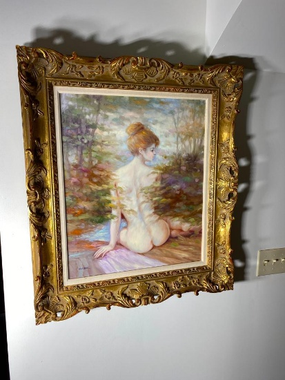 Vintage Oil on Canvas Painting of a Nude Lady