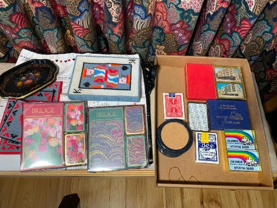 Vintage Playing Cards, Bridge Mat, Coaster & Trash Can