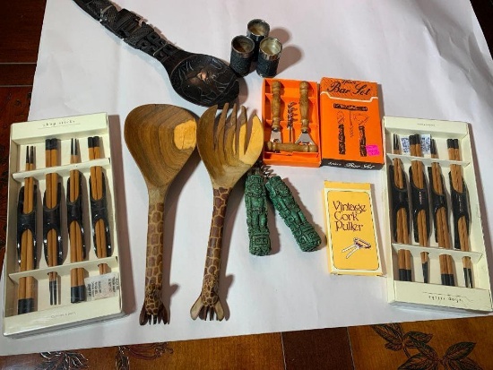 Chopsticks, Carved Wooden Giraffe Motif Salad Utensils, Bottle Openers