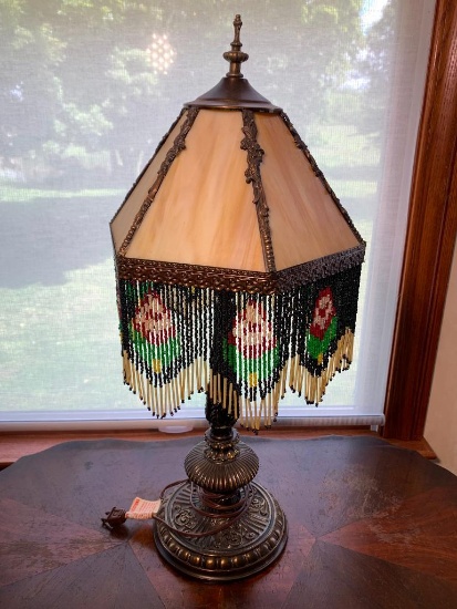 Slag Glass Beaded Shade Table Lamp & Floor Lamp