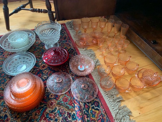 Large Group of Glassware including Pink Depression Glassware