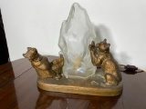 Unusual Art Deco Era Lamp Bears with Glass Iceberg