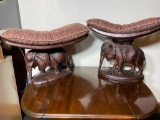 Two Wood Carved African Elephant Tribal Chief Thrones/Seats