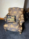 Unusual Vintage Overstuffed Armchair with Africa Upholstery