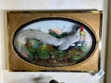 Kitschy Japanese Silver Pheasant Taxidermy Mount in Frame