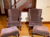 (2) Sherrill Furniture Wingback Chairs with Ottomans