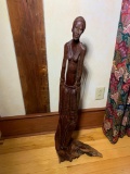 Carved Wooden Sculptural Art of an African Woman