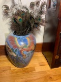 Peacock Themed Vase with Peacock Feathers