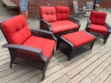 Rattan Patio Set with Red Cushions