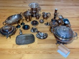 Large Group of Silver Plated Items - Serving Dishes, Ice Buckets, Candle Holders & More