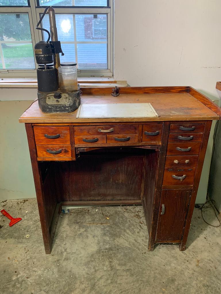 Wooden Jewelers Bench with Parts Cleaner 