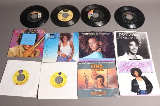 Lot of 12 Vintage Tina Turner, Whitney Houston 45 Records