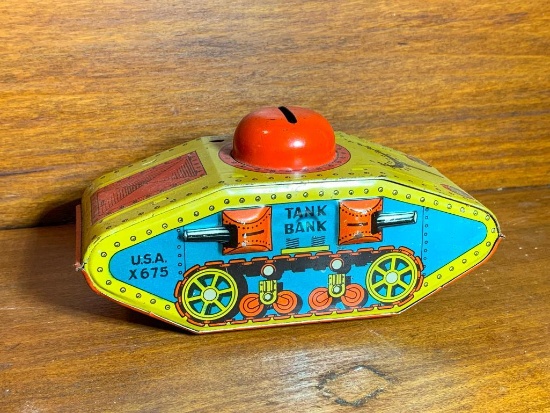 Vintage Tin Toy Tank Bank