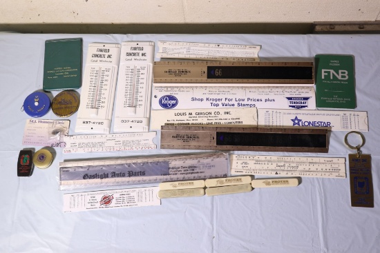 Great Group of Advertising Thermometer, Rulers & Tricketts