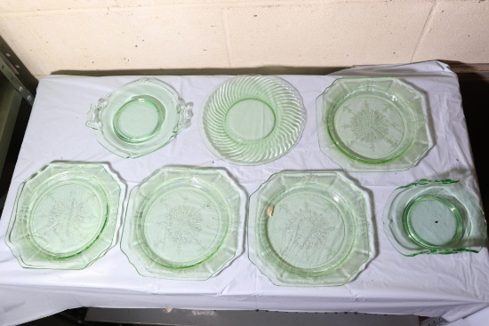 Group of Green Depression Glass