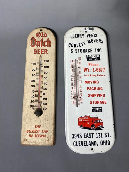 2 Vintage Advertising Thermometers Beer & Cleveland