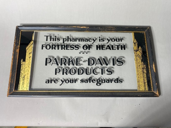 Rare Glass Parke-Davis Products Advertising Window Hanger Sign