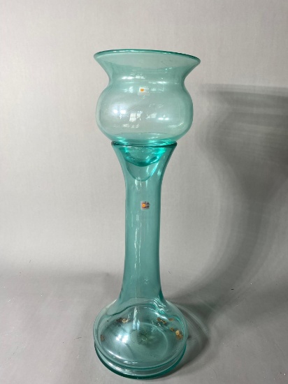 Vintage Blenko Glass Aqua Bowl & Pedestal NICE