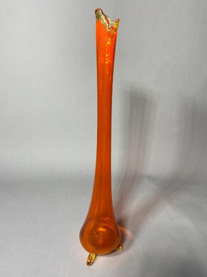 Vintage Mid Century Viking Glass Amberina Stretch Swung Vase