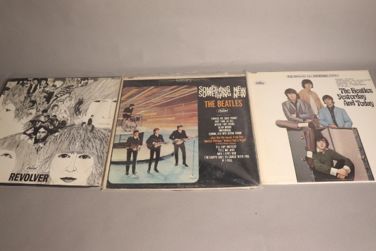 3 Vintage Beatles LP Records, Revolver, Something New, Yesterday and Today