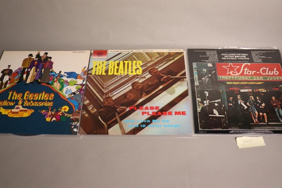 3 Vintage Beatles Records, Yellow Submarine, Please Please Me, Live at The Star-Club 1962