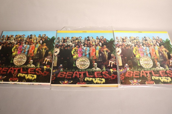3 Vintage Beatles Records SGT Pepper's Lonely Hearts Club Band