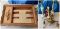 Wooden Display Shelf & Vintage Lamps