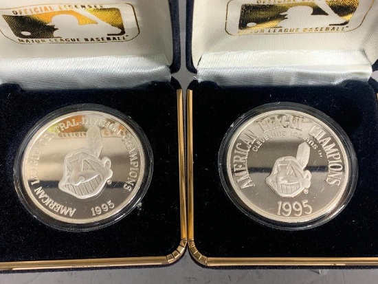 (2) Cleveland Indians 1995 .999 Fine Silver 1 Troy oz Coins