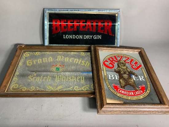 (3) Advertising Signs - Beefeater Dry Gin, Grizzly Beer & Grand Macnish Scotch Whiskey