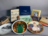 Antique Books, Music, Photos, Collectors Plates, French Charles Lindbergh Stamp, and Framed Comic