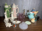 Vintage & Antique Glassware & Ceramics - Steins, Lamp, Pitcher & Glasses