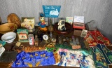 Group of Collector Items - Donald Duck, Lighters, Wooden Bowl, Postcards, Davy Crockett Vests