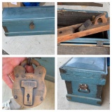 Antique Blue Painted Tool Chest/Trunk with Lock & Contents