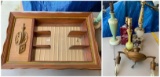 Wooden Display Shelf & Vintage Lamps